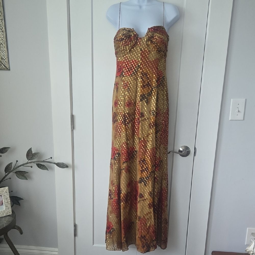 Chetta B Brown and Orange Sleeveless Silk Gown